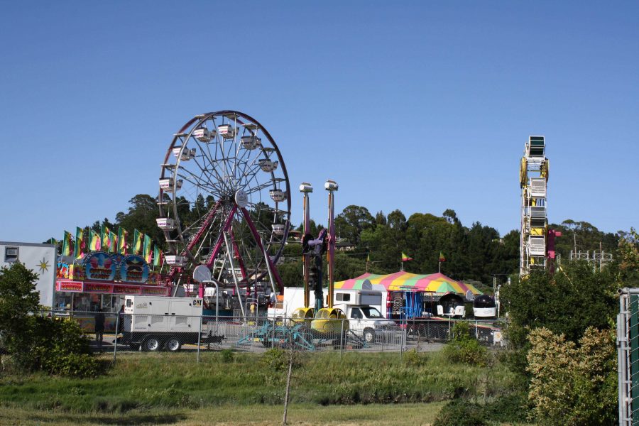 Various rides and attractions being assembled on Wednesday, May 23. Photo by Aaron Newman.