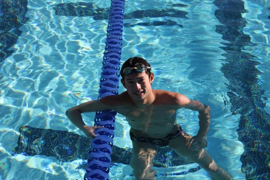 Haechler takes a break in the middle of his tough practices. Haecher swims for both Marin Pirates and Tam High