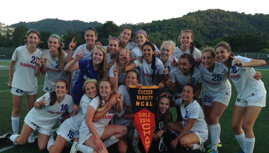 The Tam girls celebrate after defeating Marin Catholic in penalty kicks and claiming the MCAL title.  