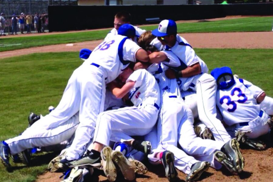 Since 1929: The  boy’s baseball team runs in for a dog pile after Max Gamboa strikes out Alhambra’s last batter, making them officially NCS champions for the first time in 85 years.   
							      