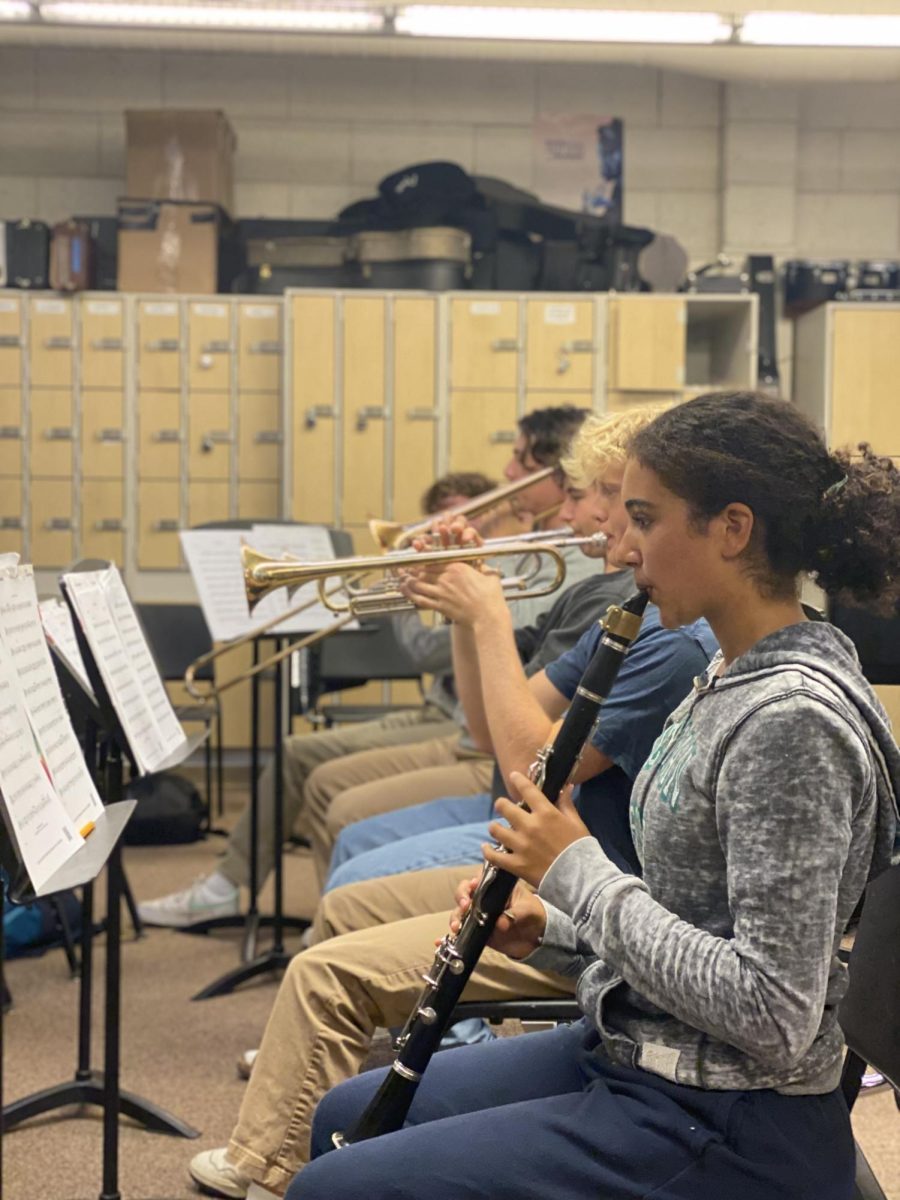 A Tam student plays the flute in the music room. 