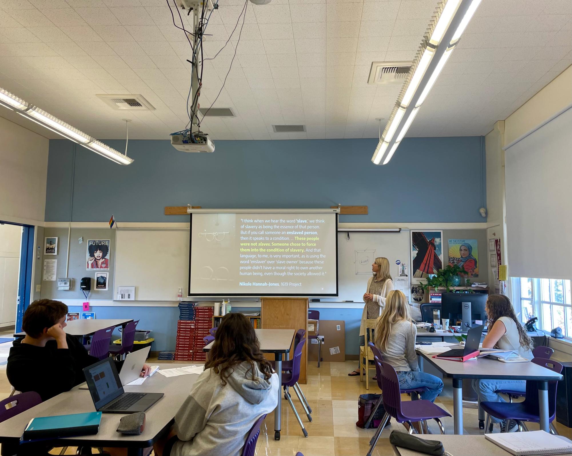 Jennifer Dolan teaching the AP African American studies course to her students