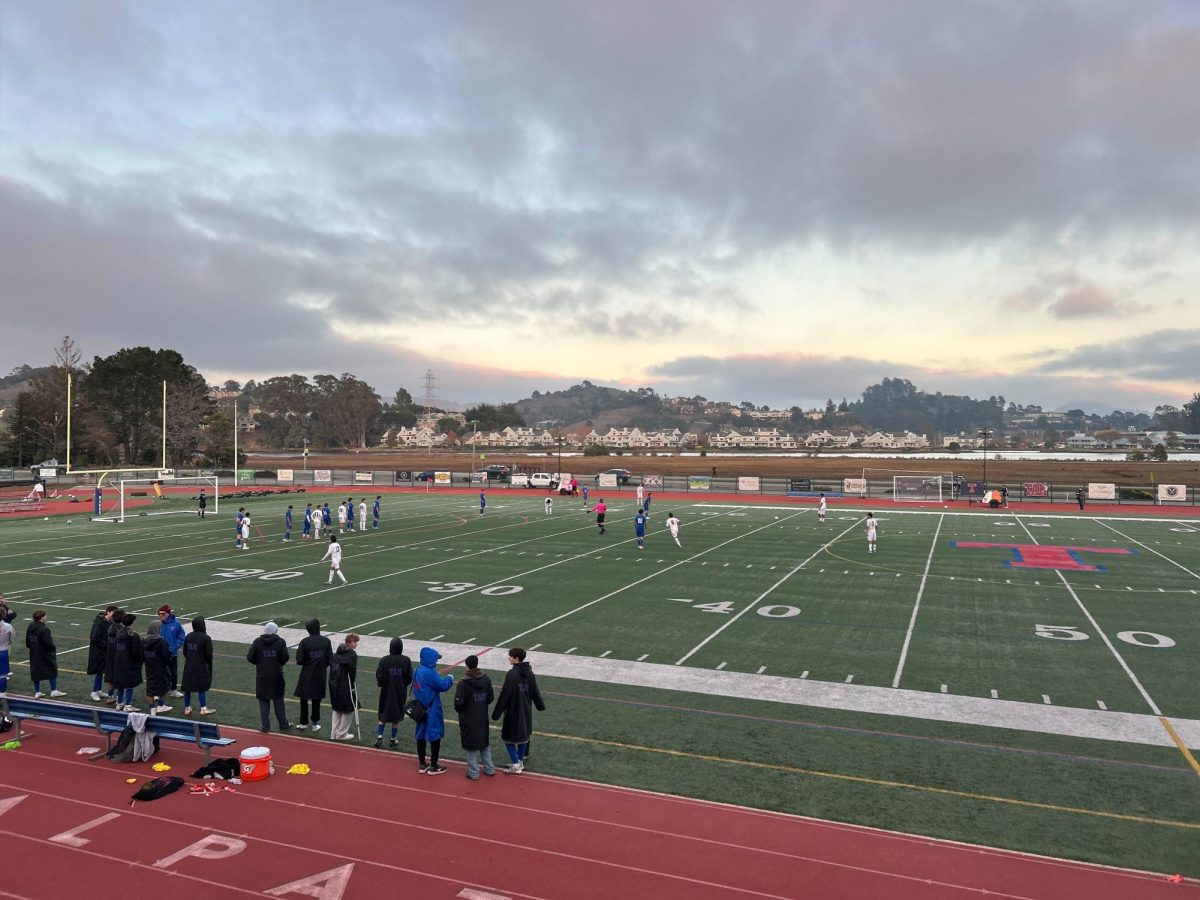 The Tam boys soccer team prepares for a set piece against Terra Linda.
