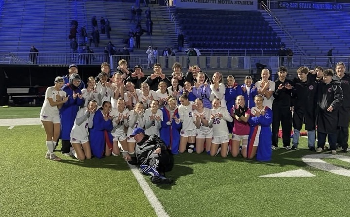 The Tam girls soccer team celebrates the playoff victory over the Marin Catholic Wildcats