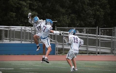 The Hawks celebrate a goal.